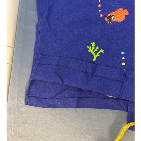 Citi Dress Short Sleeve Linen Blend  Button Up Top Blue with Embroidery Size 12 - Picture 8 of 8